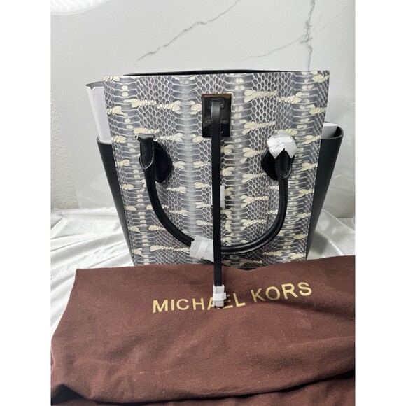 Michael Kors Collection Miranda Large Tote Black White Python Snake Leather Bag - Picture 2 of 13